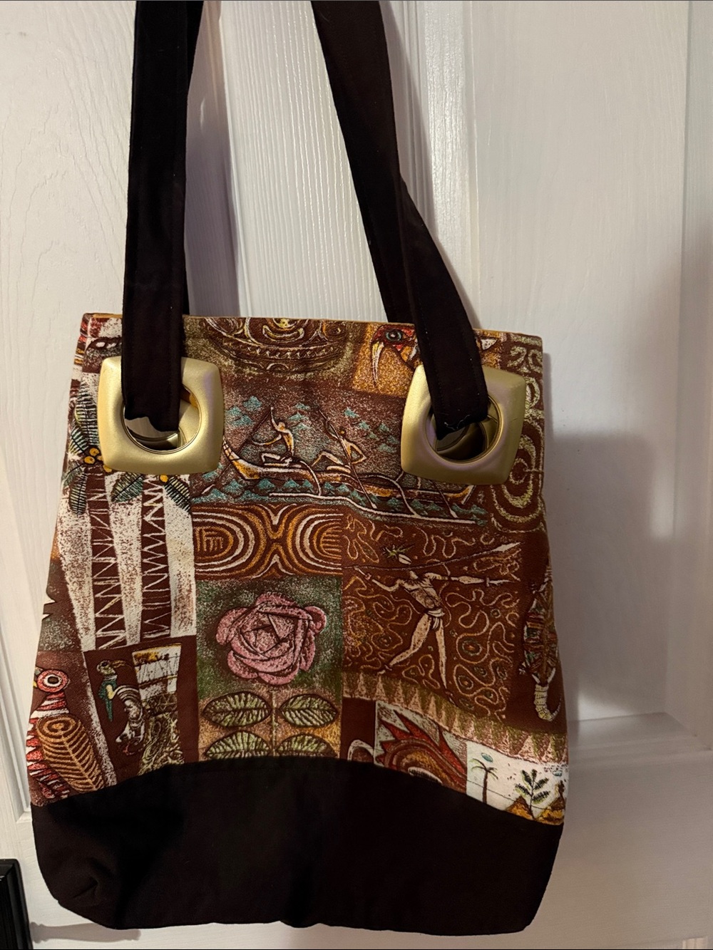 Large tote Patchwork Brown Canvas Tote Bag